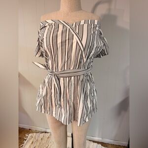 Lane Bryant Black and White Striped Off-Shoulder Top